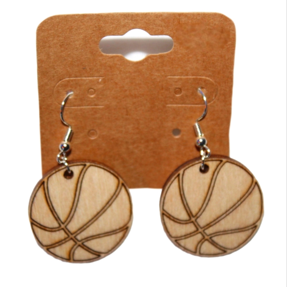 Wooden Basketball Earrings